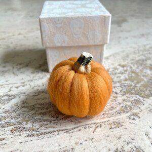 Wool Felted Orange Pumpkin - Autumn / Fall / Halloween Decor with Gift Box